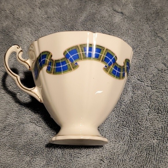 Adderley Tea Cup Nova Scotia Tartan - no saucer VTG Green Blue Tartan Ribbon - Picture 2 of 9